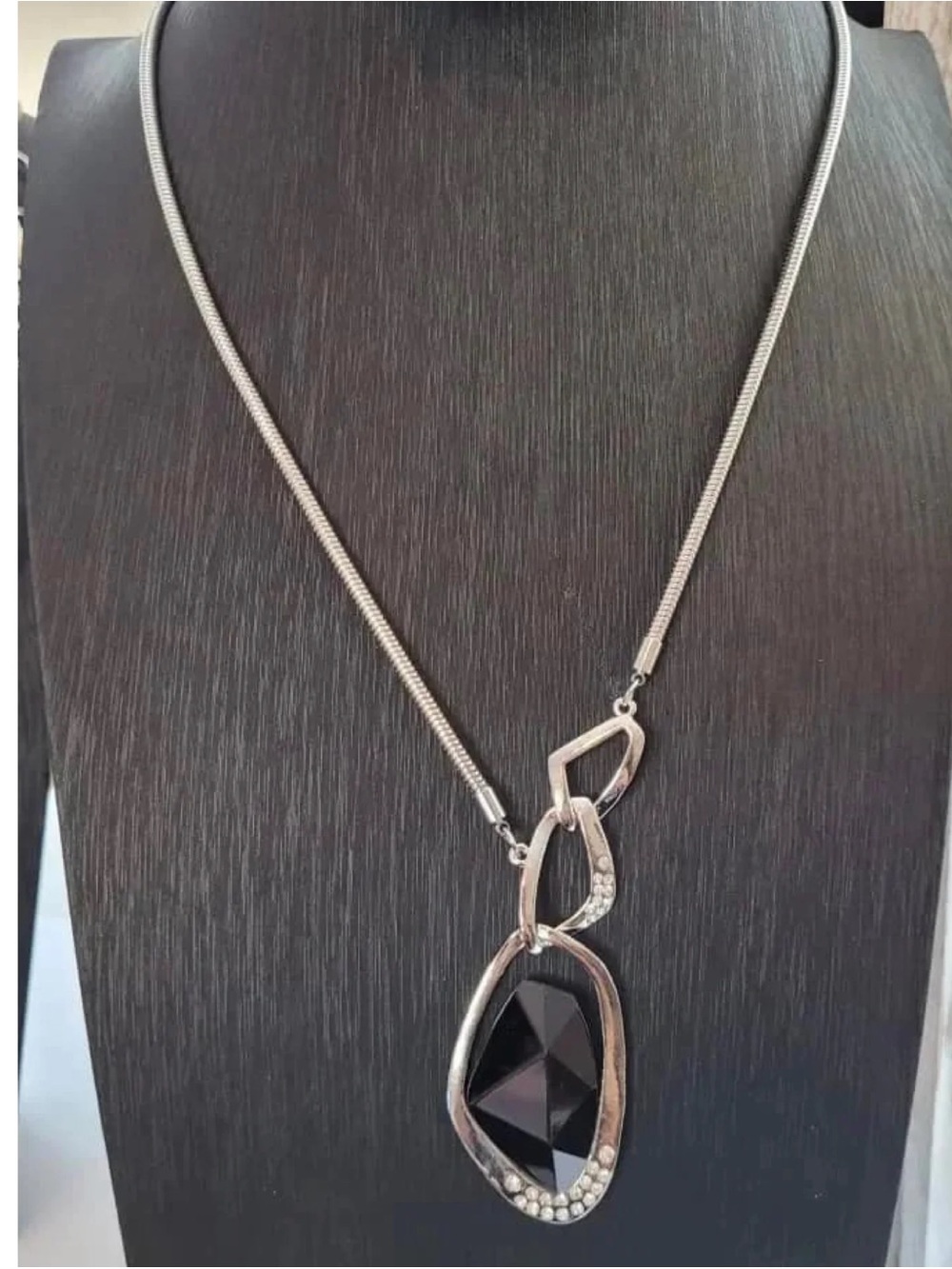 Black Pendant Necklace with Silver Accents